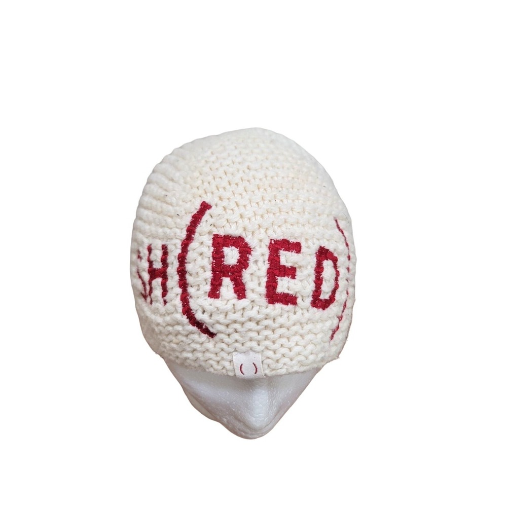 (RED) Knit Beanie Hat S/M by GAP Made of Cotton & Wool White & Red